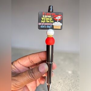 Custom Made Black Novelty Pen with Red and White Beads